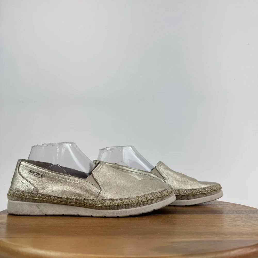 Womens Mephisto Valina Gold Leather‎ Espadrille Slip On Sneakers Size 10 M GUC